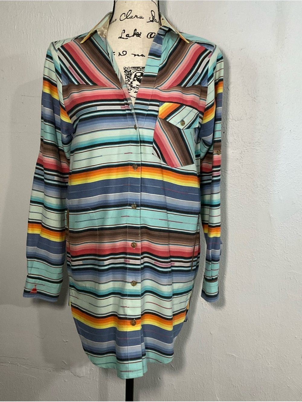 Tasha Polizzi Mint, Blue & Multi-Stripe Button Front Tunic